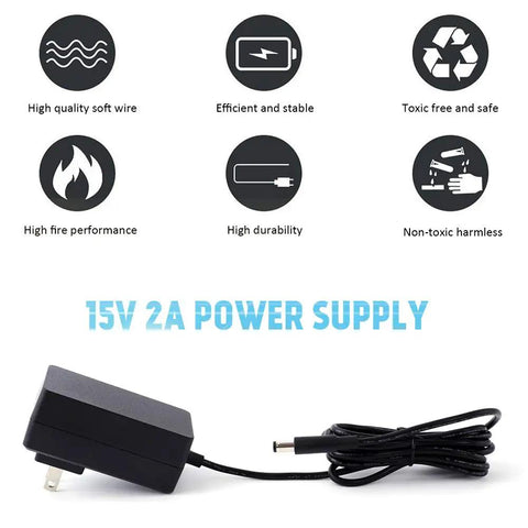 UL Listed 15V 2A Power Supply Charger With Wide 100V To 240V Input Output 15V 2A 30W Universal 5.5mm x 2.1mm Or 5.5mm x 2.5mm DC Plug Switching Transformer Adapter For Your Devices black AC adapter with attached DC cable