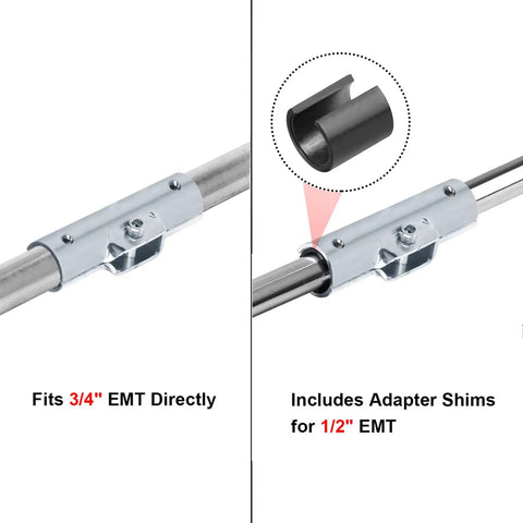 Eight Sets Structural Pipe Clamp Connectors For Three Quarter Inch EMT Direct Fit Bolts And Nuts Included, showing clamp and adapter shim for EMT