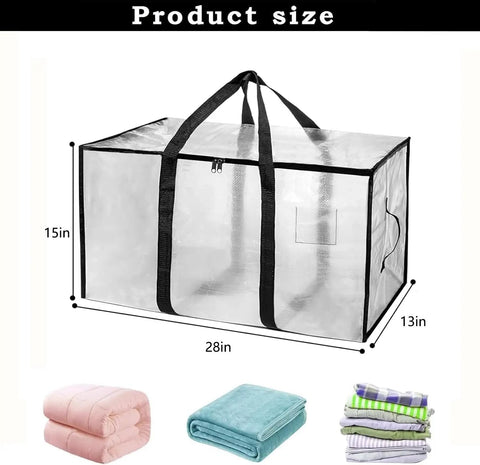8 Pack Extra Large Heavy Duty Moving Bags Waterproof Storage Totes With Handles And Zippers Foldable Clear Bag Dimensions