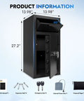 Heavy Duty Front Drop Safe Box Built To Last Fireproof Waterproof For Home And Office with accessories displayed