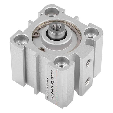 Double Acting Air Cylinder With Aluminum Round Tube, Pancake Style Pneumatic Cylinder, side view of threaded aluminum body