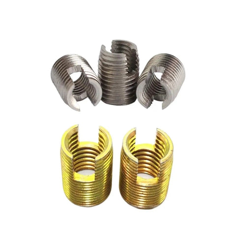 Solid Carbon Self Tapping Thread Inserts M2 To M10 Slotted Style Wire Repair Kit For Stripped Screw Holes Durable Fixing Tool 10 Pack, showing carbon steel inserts.