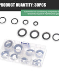 30 Piece Heavy Duty Air Conditioning Compressor Port Seal Washers Universal O Ring Gasket Kit For Cars And Trucks displayed in a clear organizer.