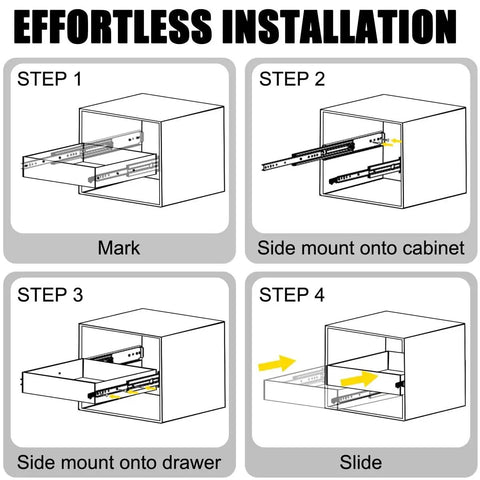 Installation steps for Beefy Heavy Duty Drawer Slides With Lock Full Extension Ten To Sixty Inches Industrial Side Mount Glides Ball Bearing Rails