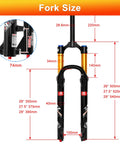 Air Suspension Front Fork For MTB 26 27.5 29 Inch With Upgraded 34mm Stanchions, 140mm Travel, labeled dimensions