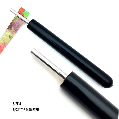 Size 4 slotted paper bead roller from Slotted Paper Bead Roller Quilling Tools Set With Five Size Tips, black wood handle, steel tip