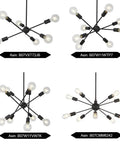 Four views of Sputnik 8 Light Dope Vintage Industrial Ceiling Light Semi Flush Mount Pendant for kitchen or dining, black finish