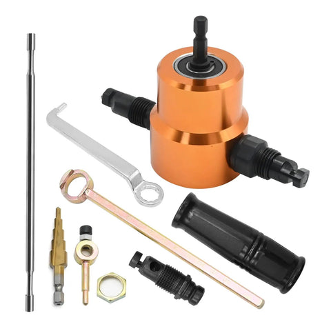 360 Degree Double Headed Sheet Metal Nibbler Drill Attachment With Extra Punch And Die And Step Drill Bit, pro-grade hole cutter