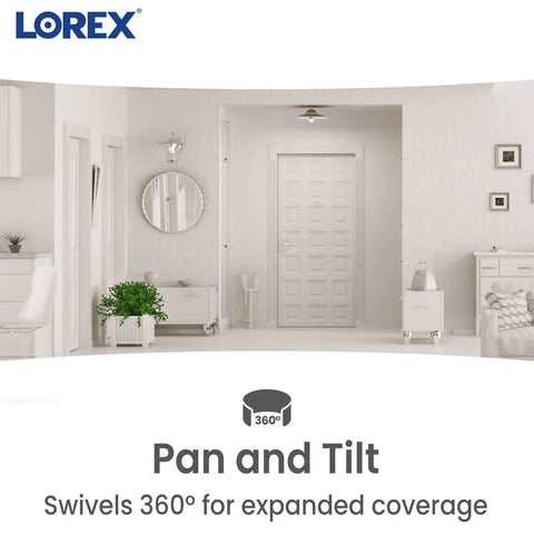 Indoor WiFi Security Camera With Pan And Tilt 4MP HD Sensor showcasing 360 Degree Coverage feature in a modern living room.