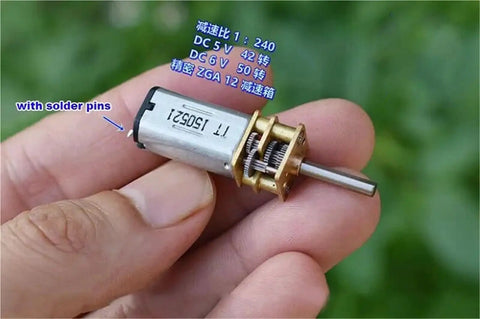 Heavy Duty Mini DC Gear Motor With Full Metal Gearbox 3V-6V 50RPM Slow Spin Gear Reduction 1:240 D Shaft close-up in hand