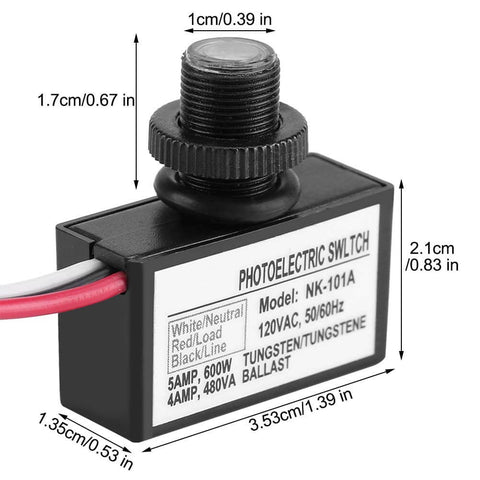 Automatic Dusk To Dawn Photocell Switch With 120VAC Light Sensor For Lamps And Lighting Systems, side view dimensions shown