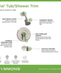 Diagram of Single Handle Satin Nickel Tub And Shower Faucet Trim With 1 Spray Showerhead 1.5 GPM Flow Durable Brass Lever