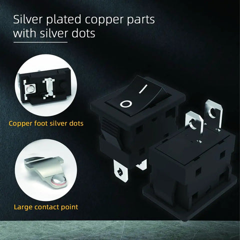 KCD1 Power Switch Two Pack 6A 125V and 250V AC Boat Rocker On Off Toggle Switch with silver plated copper parts