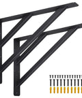 Two Pack Rock Solid Shelf Brackets 16 By 12 Inch Wall Mounted Heavy Duty Floating Support Braces Matte Black Steel Braces with screws.