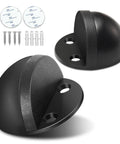No Fuss Floor Door Stops Adhesive Backed Stainless Steel Black Wall Protectors Rubber Bumper No Drill Setup Heavy Duty Door Blockers, 2 pack.
