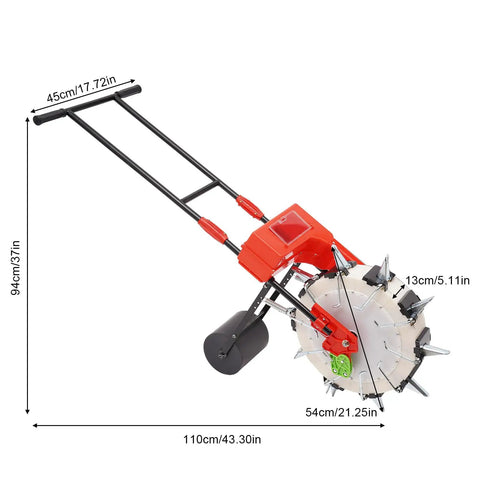 10 Beak Manual Seed Seeder For Peanut Corn And Beans, Precision Handheld Planter with 2.95 Inch Depth, iron body, dimensions shown