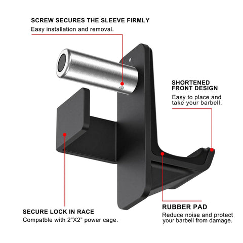 Bottom Reinforced J Hooks For 2x2 Power Rack With 5/8 Or 1 Inch Holes Rubber Pads And Beefed Up Heavy Duty Attachments, close-up.