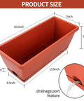 7 Pack Window Box Planters, 17 Inch Rectangular Plastic Flower Pots With Saucers For Indoor Outdoor Garden, drainage port feature shown.