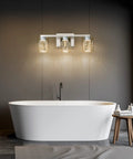 Three Light Brushed Nickel Vanity Light With Three Color Modes 3000K 4000K 6500K Eye Protection LED Bathroom Fixture above bathtub