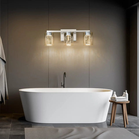 Three Light Brushed Nickel Vanity Light With Three Color Modes 3000K 4000K 6500K Eye Protection LED Bathroom Fixture above bathtub