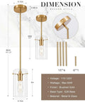 FONTA VERDE Pendant Light, Brushed Gold Pendant Light for Kitchen Island with height adjustable rods and glass shade.