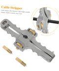 Smooth Operator Adjustable Wire Stripper And Fiber Optic Cable Cutting Tool showing gray ergonomic design with brass adjustments.