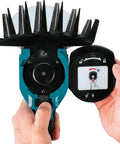 Close-up of 18V LXT Cordless Grass Shear With Hedge Trimmer Blade showing quick blade change feature, tool only, renewed.