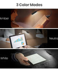 Clip On Rechargeable Book Light Set 2 Pack For Bedtime Or Late Night Reading LED Reading Lights With Adjustable Brightness shown in three color modes