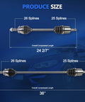 Front CV Axle Assembly for Honda Civic 2006 2007 2008 2009 2010 2011 1.8L Auto Transmission Left And Right Sides Fits LX DX EX EX-L GX LX Sedan Coupe Plug-And-Play Direct Fit Premium Quality Replacement, 26/25 splines, 24 2/7 in compressed length