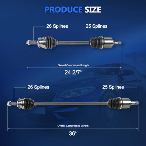 Front CV Axle Assembly for Honda Civic 2006 2007 2008 2009 2010 2011 1.8L Auto Transmission Left And Right Sides Fits LX DX EX EX-L GX LX Sedan Coupe Plug-And-Play Direct Fit Premium Quality Replacement, 26/25 splines, 24 2/7 in compressed length