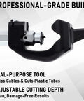 Cable Stripper With Adjustable Blade Depth For 6 To 28 mm Wires, alloy steel blades, black handle, professional-grade build.