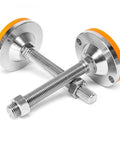 Heavy Duty Leveling Screw Legs Adjustable Feet M16 M20 M24 M30 Thick Carbon Steel Machine Base Stand Built Like A Tank For Uneven Floors Quick Threaded Lift close-up of orange and silver leveling feet with threaded rods.