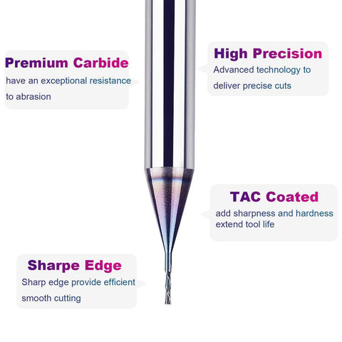 Pro Grade Solid Carbide Down Cut Cnc Router Bit Featuring Rock Solid 1/4 Inch Shank And Precision 1/32 Inch Width Designed For Killer Wood Engraving And Slick Cuts Daily with sharp edge and TAC coating.