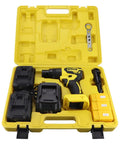 Hifeson 21V Cordless Electric Rivet Gun And Rivet Nut Tool Professional Kit With Batteries And Charger For Auto Body Work Fastener Repair 3/16 Inch To 3/8 Inch Automatic Setting in yellow case with battery and charger.