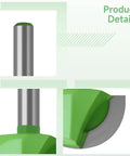 Top Tier Core Box Router Bit With 1.3 Inch Round Nose Bullnose Edge For Woodworking Milling Projects and CNC Machines, showing solid shank and green coating.