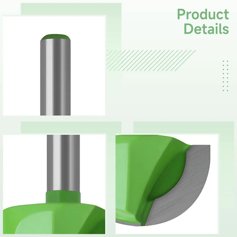 Top Tier Core Box Router Bit With 1.3 Inch Round Nose Bullnose Edge For Woodworking Milling Projects and CNC Machines, showing solid shank and green coating.