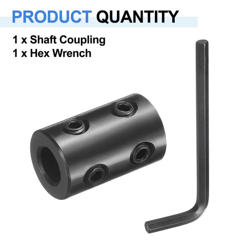 Rock-Solid Rigid Shaft Coupling 5/16 Inch Bore, 5/8 Inch OD, 1 Inch Length, Black Oxide Plated Steel With Hex Wrench For 3D Printers, Motors And Wheels, Includes Four Screws Each Piece, shown with hex wrench
