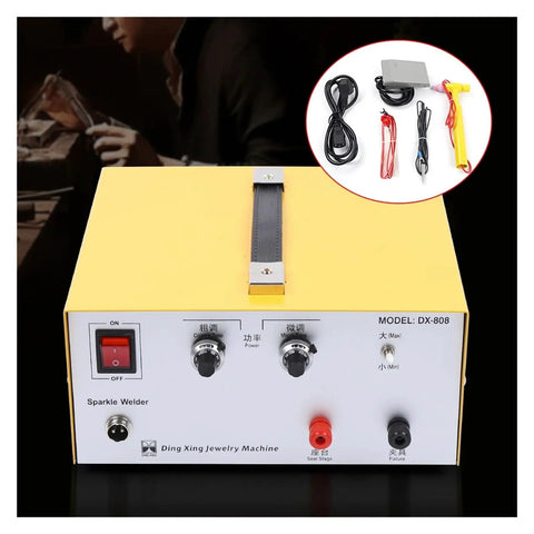 Pro Grade Pulse Spot Welder 600W Welding Machine For Jewelry Making Gold Silver Metal Projects DIY Use, yellow casing front view