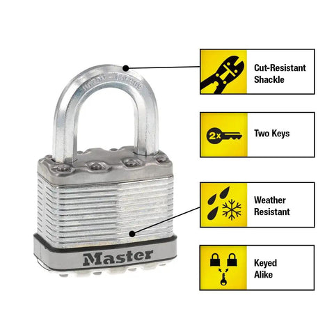 M5XT Magnum Heavy Duty Outdoor Padlock With Key, Two Pack Keyed Alike For Gates And Fences, Weather-resistant with cut-resistant shackle
