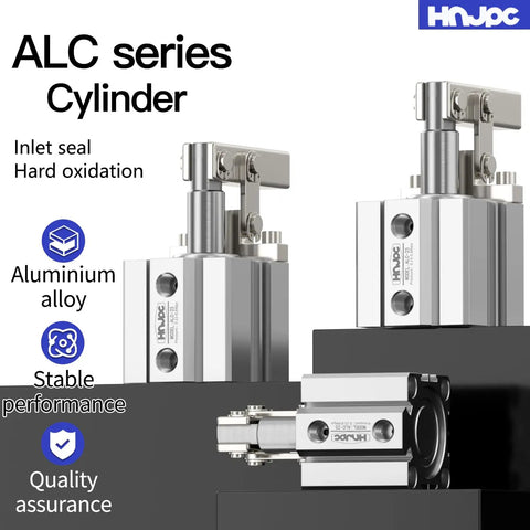 Heavy Duty Pneumatic Clamping Cylinder With Lever Arm Two And A Half Inch Bore Down Acting Grip Clamp For Jigs Fixtures And Mold Pressing Aluminum No Sweat Workhorse, showcasing aluminum construction and stable performance.