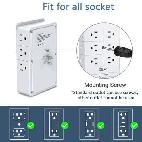 2 Pack Surge Protector Power Strip With 4 USB Ports wall mountable outlet with mounting screw illustration