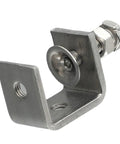 Close-up of a heavy duty stainless steel C clamp for small desks and workbenches, ideal for woodworking and construction projects.
