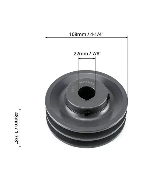 Double Groove V Belt Pulley 4.25 Inch OD Seven Eighths Bore For A 3L 4L Belts Cast Iron Fixed Bore Anti Corrosion Built Tough Web Sheave For V Belt Drives