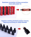 45A Quick Connect Battery Connector Kit For Modular Power Wiring And Quick Disconnects 10 Pair Set Compatible With AWG 10 12 14 600V Rated Heavy Duty High Current Battery Terminals For Auto Marine Solar DIY Projects. Red and black battery connectors, silver copper contacts
