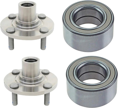 4 Piece Front Wheel Hub Bearing Assembly Replacement For Mitsubishi Lancer ES 2.0L 2002 2003 2004 2005 And Mirage DE LS 1.8L 2000 2001 2002 With OE SPK350 And WB510061 Bearings shown