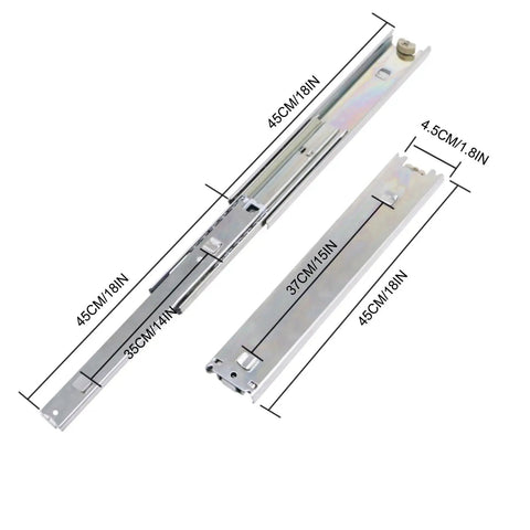 Beefed-Up Heavy Duty 45mm Full Extension Bayonet Drawer Slides With Ball Bearing Runners Side Mount 150Lb Load Capacity 18In Length