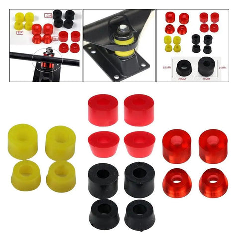 Pivot Tube Bushings Replacement Kit For Skateboards And Longboards Four Piece PU Gasket Kit with red, black, yellow bushings