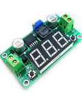 LM2596 Adjustable DC-DC Buck Converter Module With LED Voltmeter Display, multiple components visible on green board