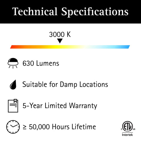 Edge Lit LED Vanity Light For Bathroom, 3000K, 10W, 630 Lumens, ETL Listed, 5-Year Warranty, Suitable for Damp Locations