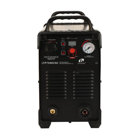 Front view of LTP7500CNC Non Touch Pilot Arc Plasma Cutter With CNC Enabled THC 220 to 250V Cuts 1 Inch Clean Metal Portable 40 Lb Beast.